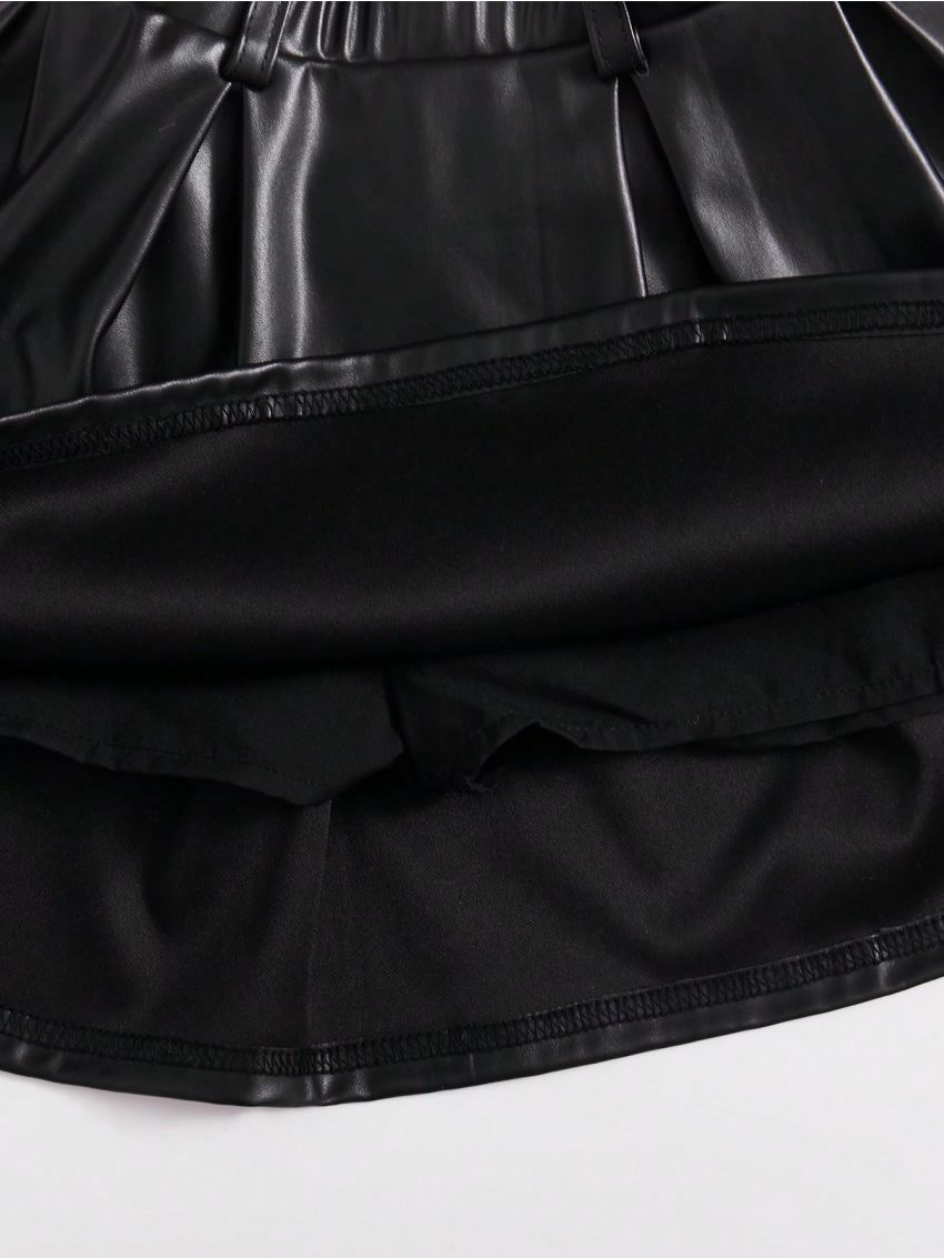 SHEIN Young Girl Solid PU Leather Skirt
