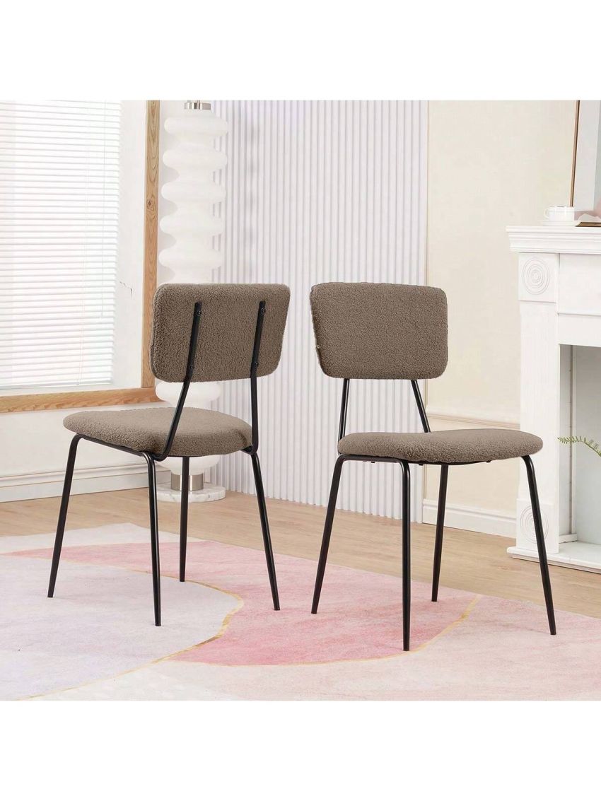 Dining Room Chairs Set of 2, Modern Comfortable Feature Chairs with Faux Plush Upholstered Back and Chrome Legs, Kitchen Side Chairs for Indoor Use Home, Apartment