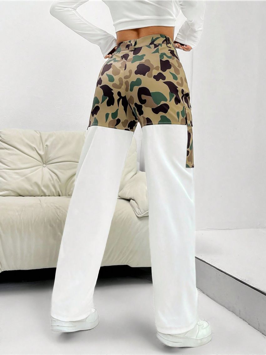 SHEIN Coolane Women'S Patchwork Camouflage Cargo Trousers