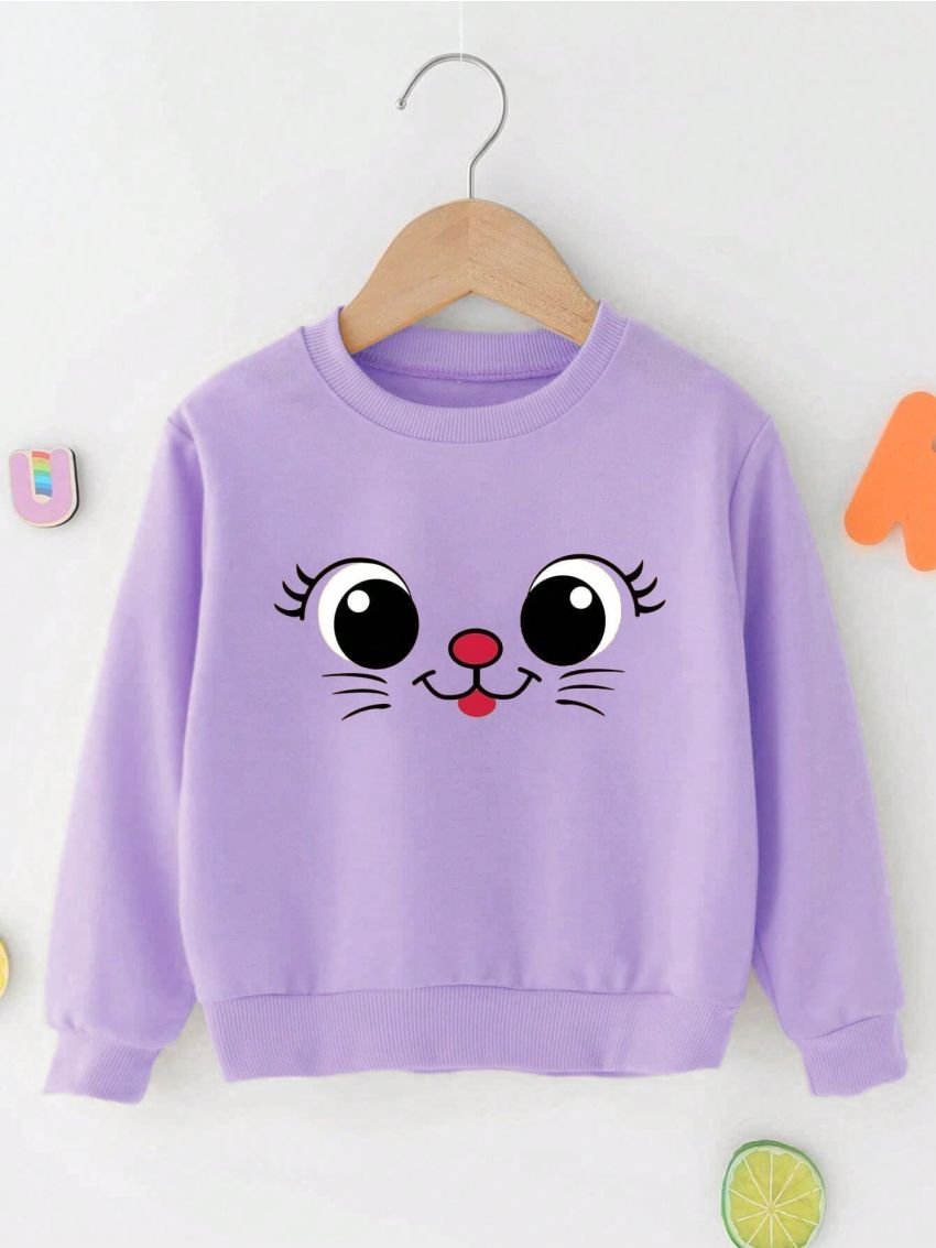 Cartoon Printed Sweatshirt For Little Girls