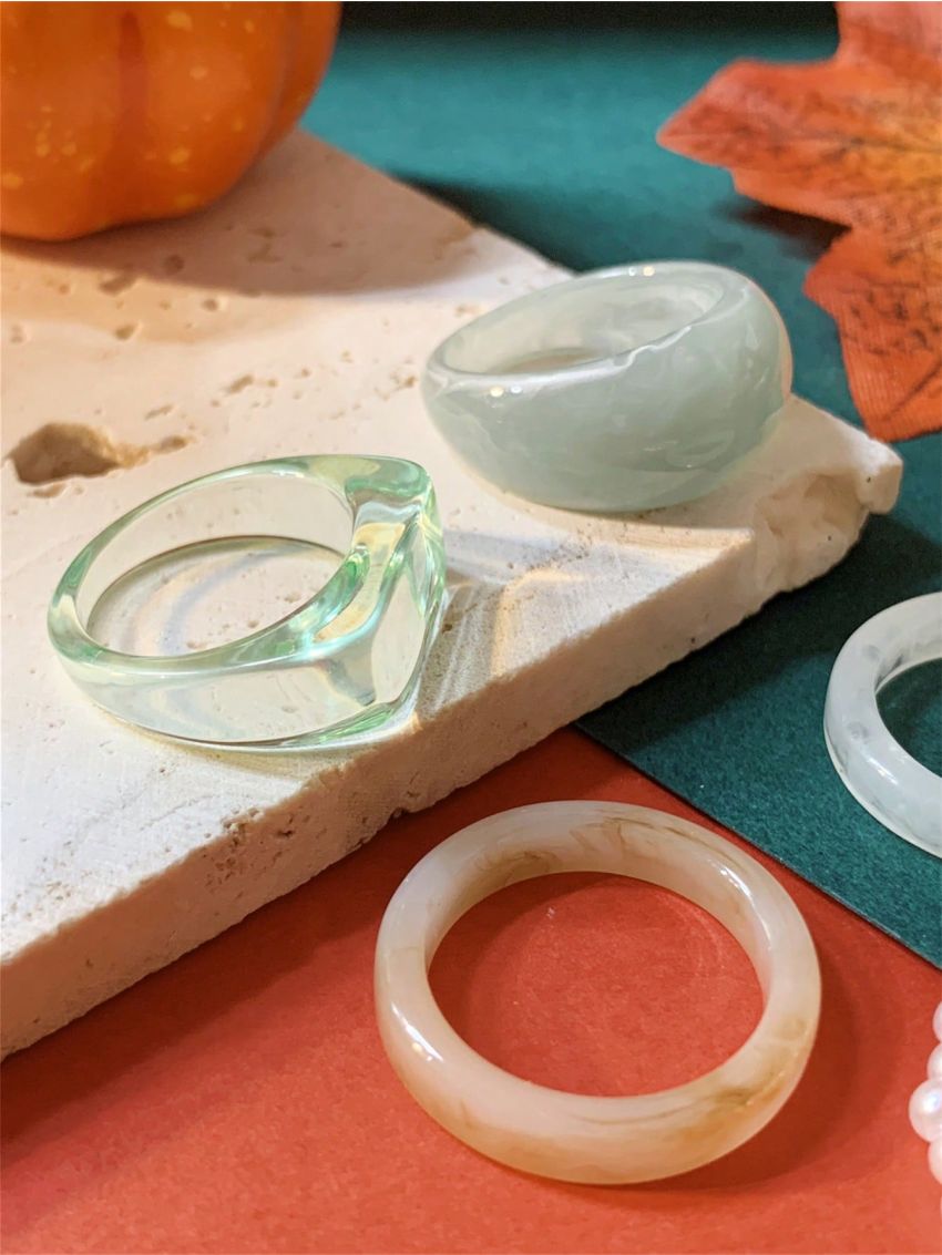 6pcs/set Transparent Resin Chunky Rings, Unique Swirl Pattern Irregular Shape Statement Rings (hand-dyed, Each Ring Has A Unique Pattern And May Vary In Color)