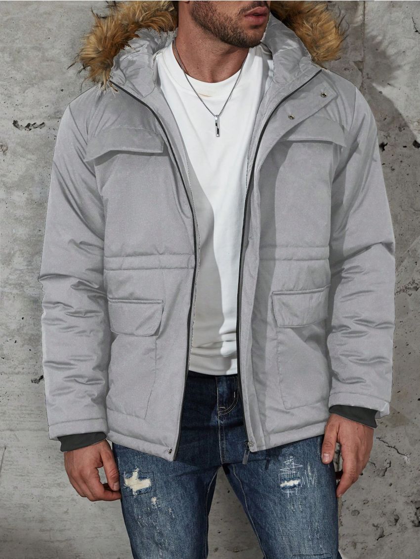 Men's Plus Size Hooded -padded Jacket With Collar