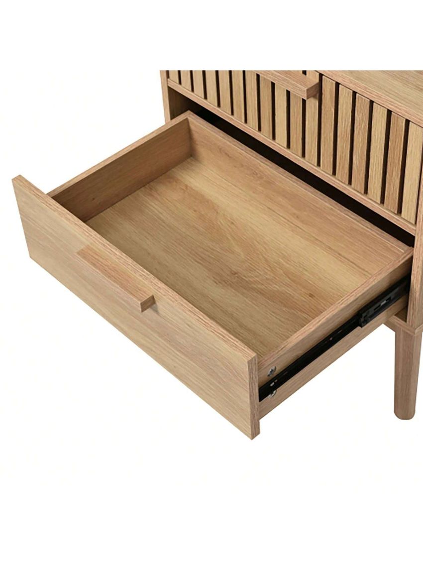 Particle Board 2-Drawer Nightstand with Rubber Wood Legs for Bedroom, Mid Century Modern Nightstand with Classic Desi