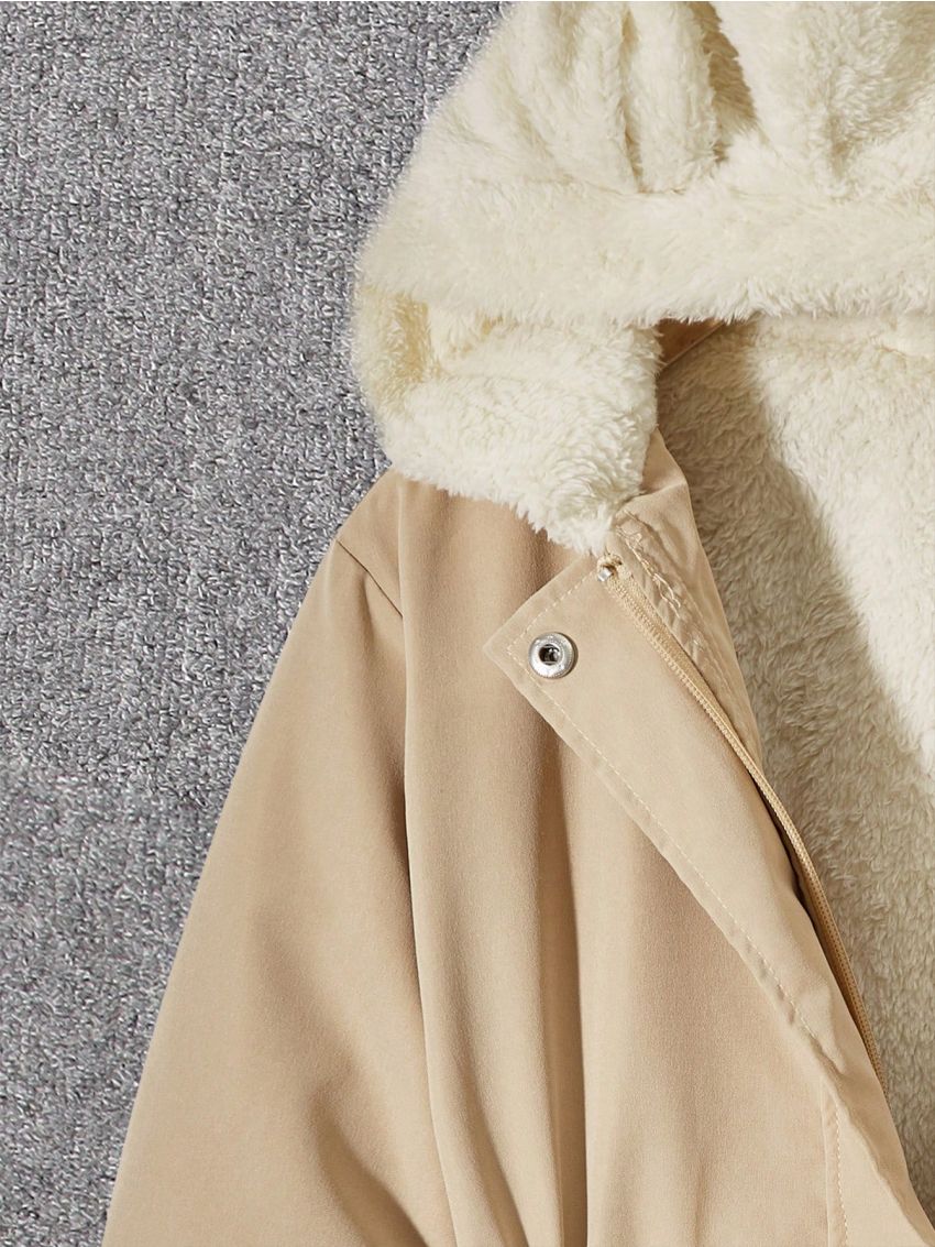 SHEIN Kids QTFun Boys' Cute Mid-length Hooded Parka Coat With Warm Ears, For Winter