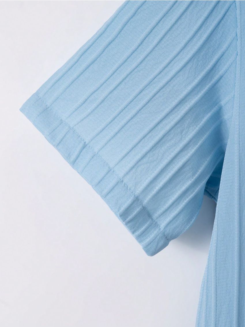 Button Front Texture Fabric Shirt & Short