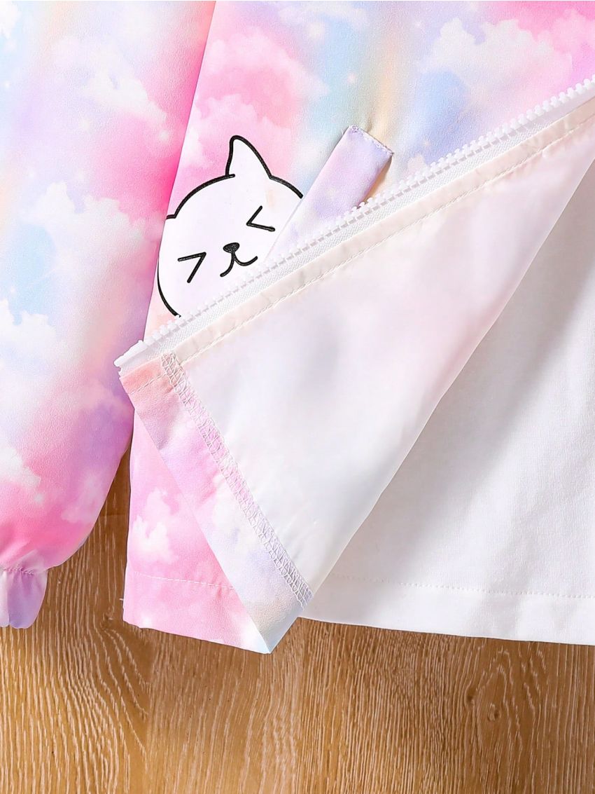 SHEIN Kids Nujoom Tween Girls' Rainbow Cloud Hooded Jacket