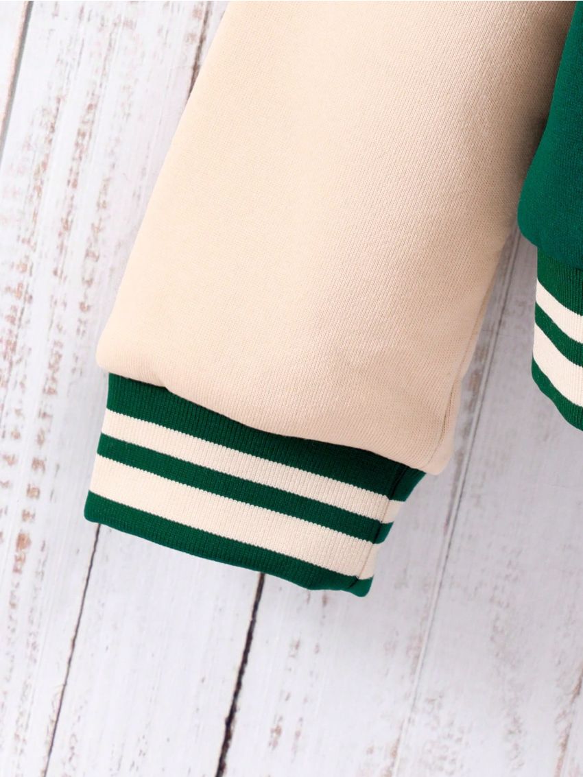 Teen Girls' Casual Letter Embroidery Patchwork Fleece Baseball Jacket For Autumn, Winter