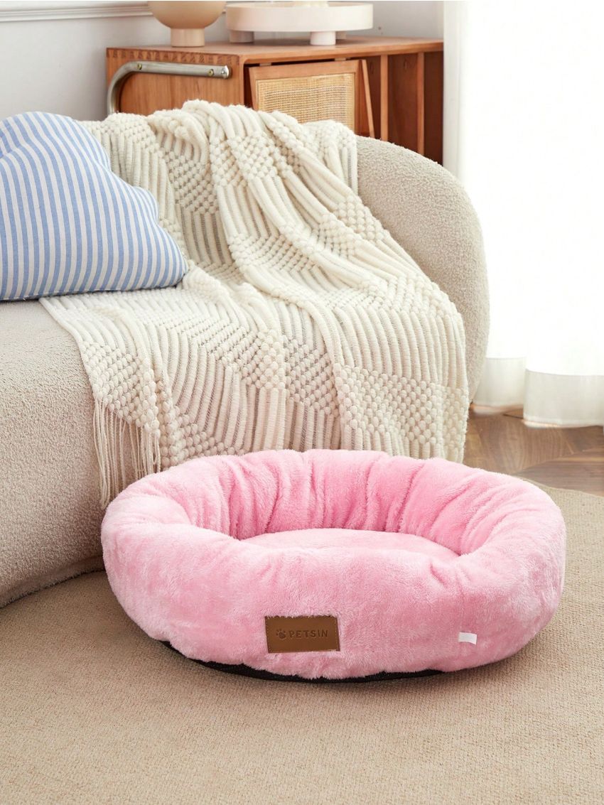 PETSIN Pink Short Plush, Deep Sleep, Keep Warm, Pet Bed, Round Washable Pad For Cat And Dog