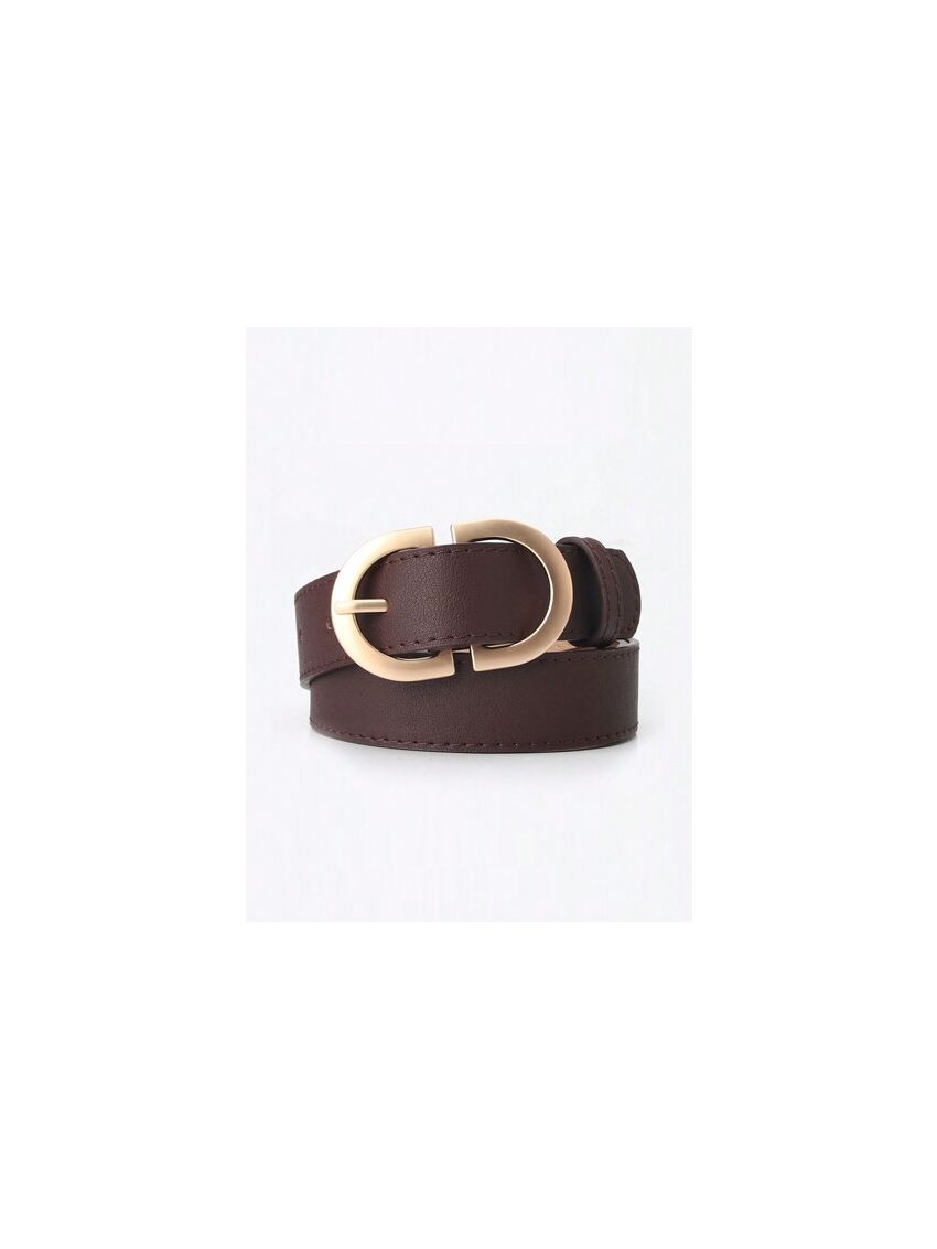 1pcs Women's Solid Color Gold Buckle PU Versatile Simple Belt for Daily Use