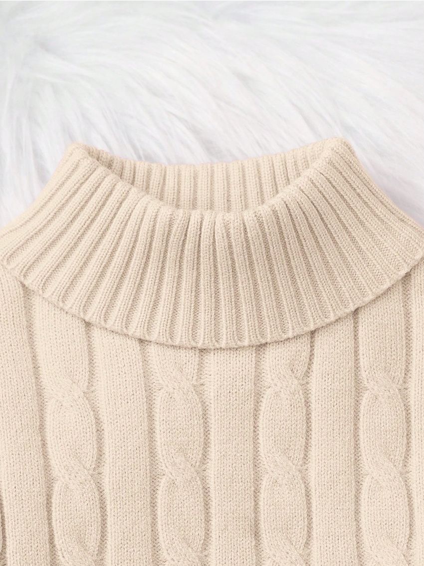 SHEIN Toddler Girls' Long Sleeve Turtleneck Sweater And Sweater Pants Set, 2pcs