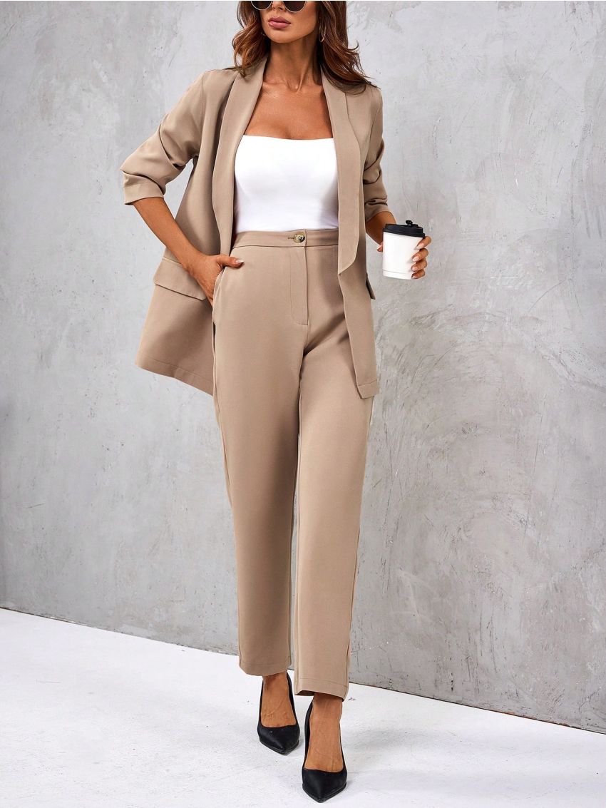 Shawl Collar Suit Jacket And Pants 2pcs/set (belt Not Included)