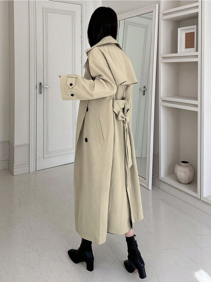DAZY Women'S Double Breasted Belted Trench Coat Jacket