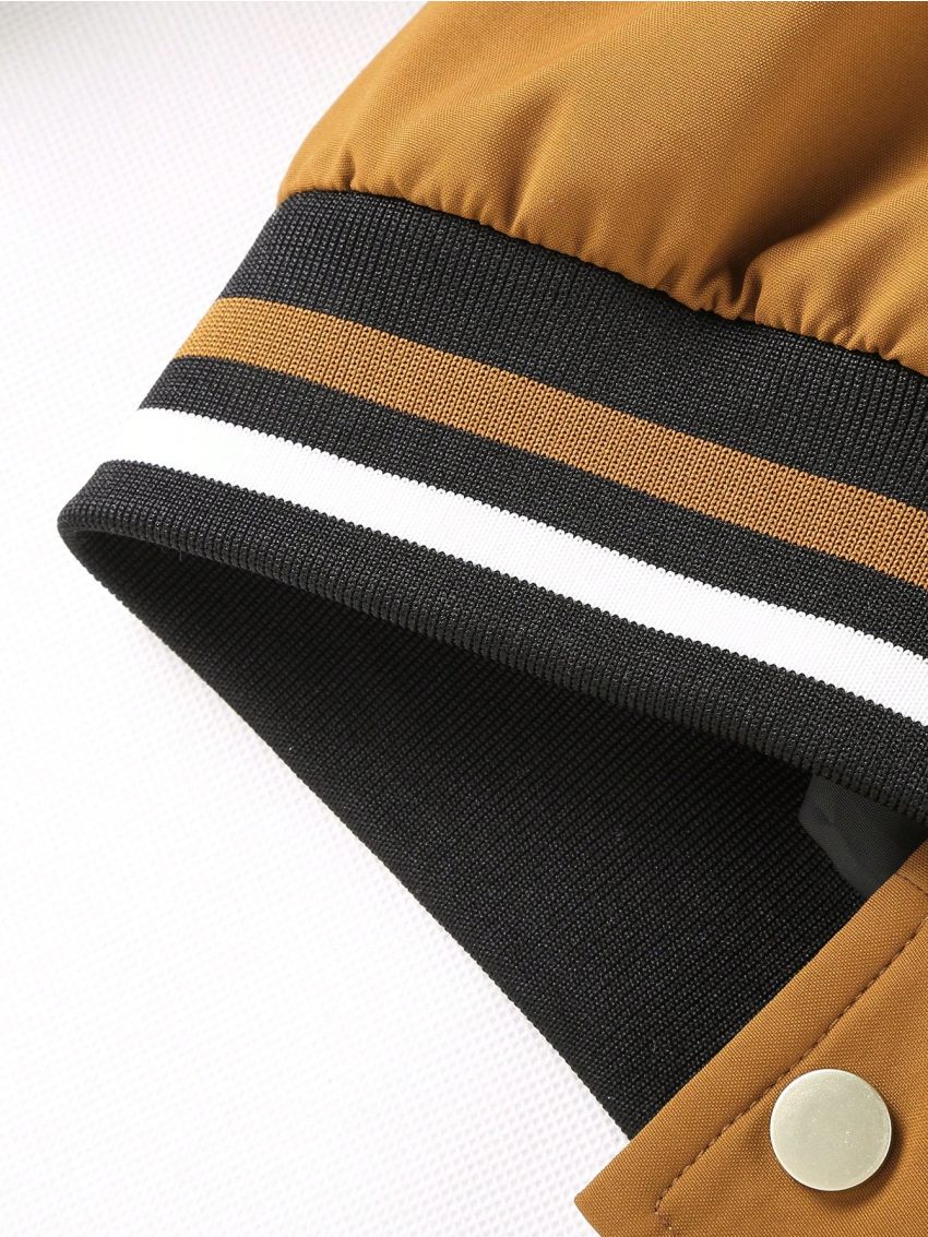 Manfinity Homme Men Letter Patched Striped Trim Drop Shoulder Varsity Jacket