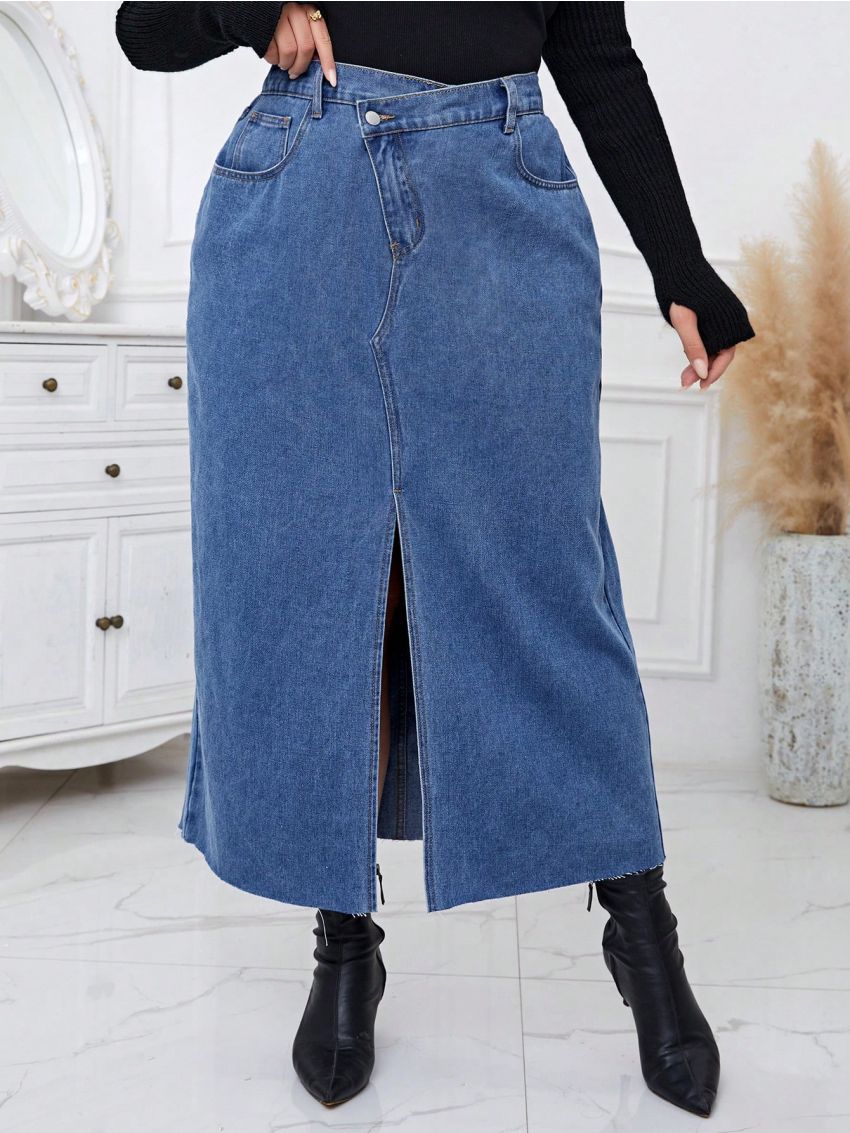 SHEIN Essnce Plus Split Thigh Denim Skirt