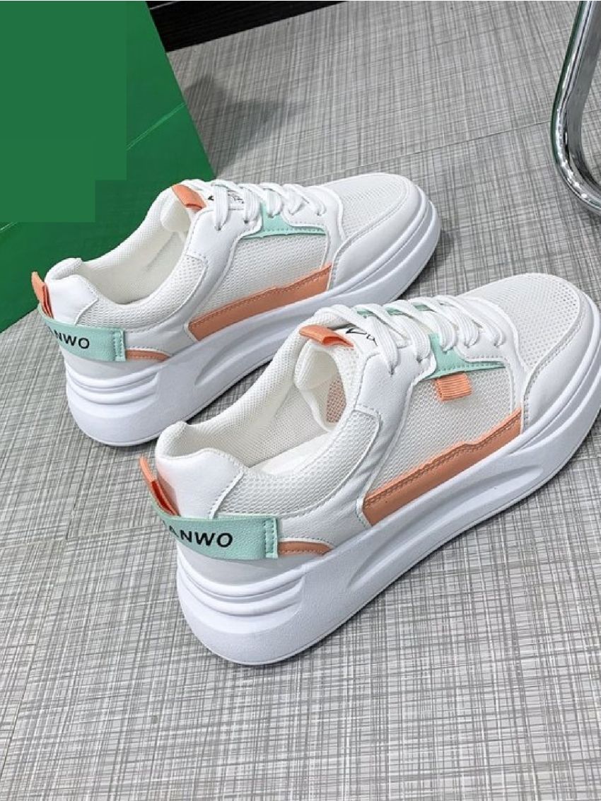 Colorblock Letter Graphic Hidden Heeled Wedge Sneakers