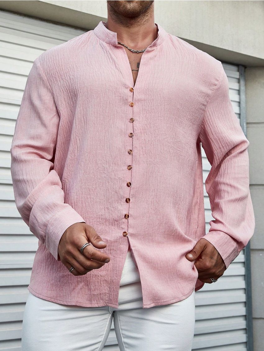 Manfinity Men's Plus Size Stand Collar Button Front Shirt