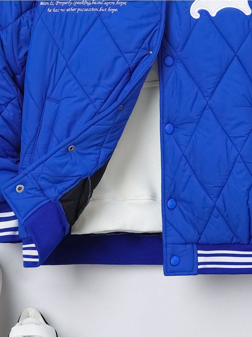 SHEIN Teenage Boys' Casual Sport Jacket With Embroidered English Pattern, Thick Padded Style