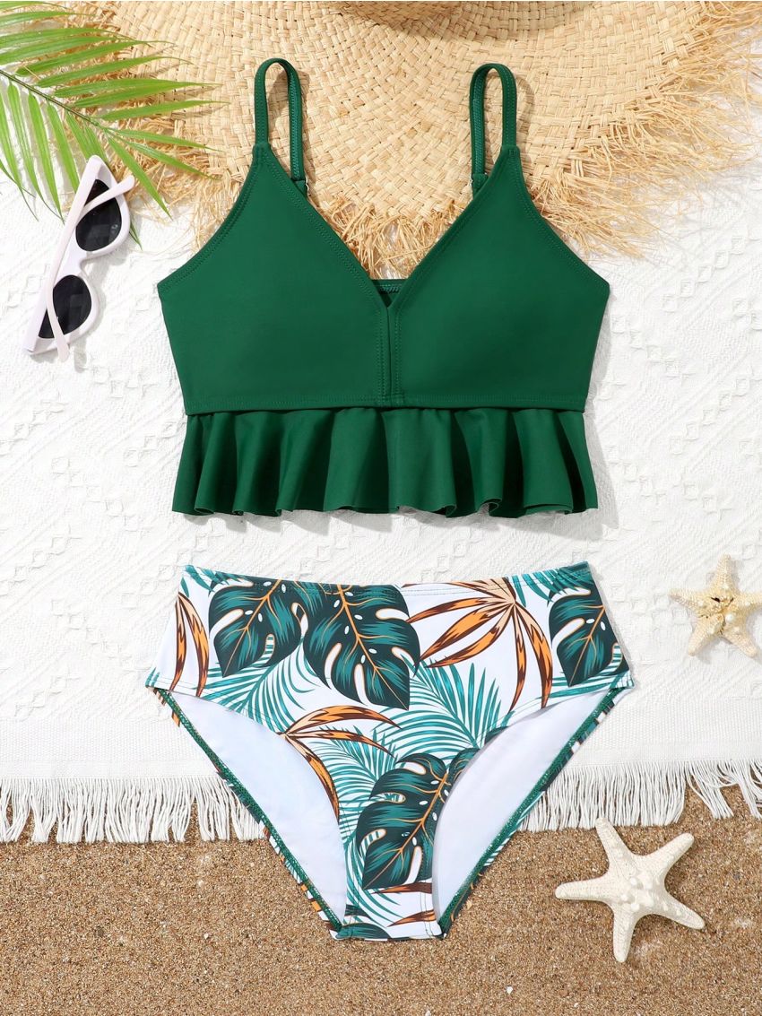 Tween Girls' Swimwear Set With Lace Hem