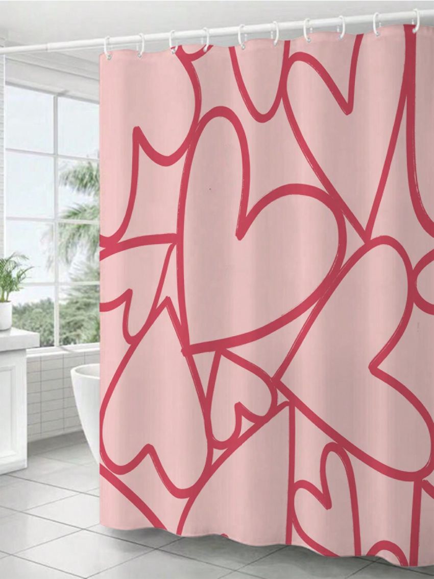 Umamao Estudio Full Width Line & Heart Element, Pink Shower Curtain