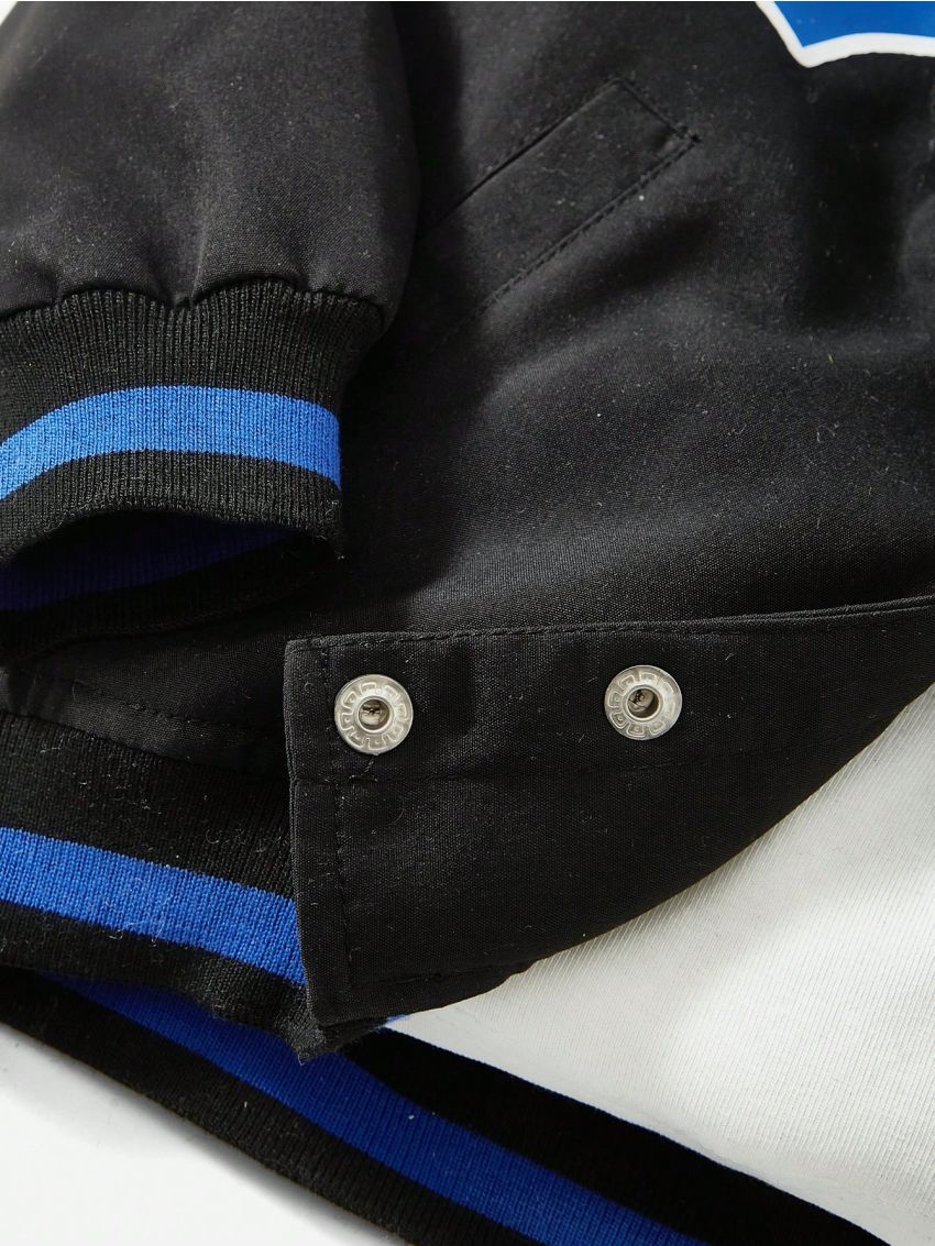 SHEIN Boys' Comfortable Loose Fit Baseball Collar Jacket With Letter Print