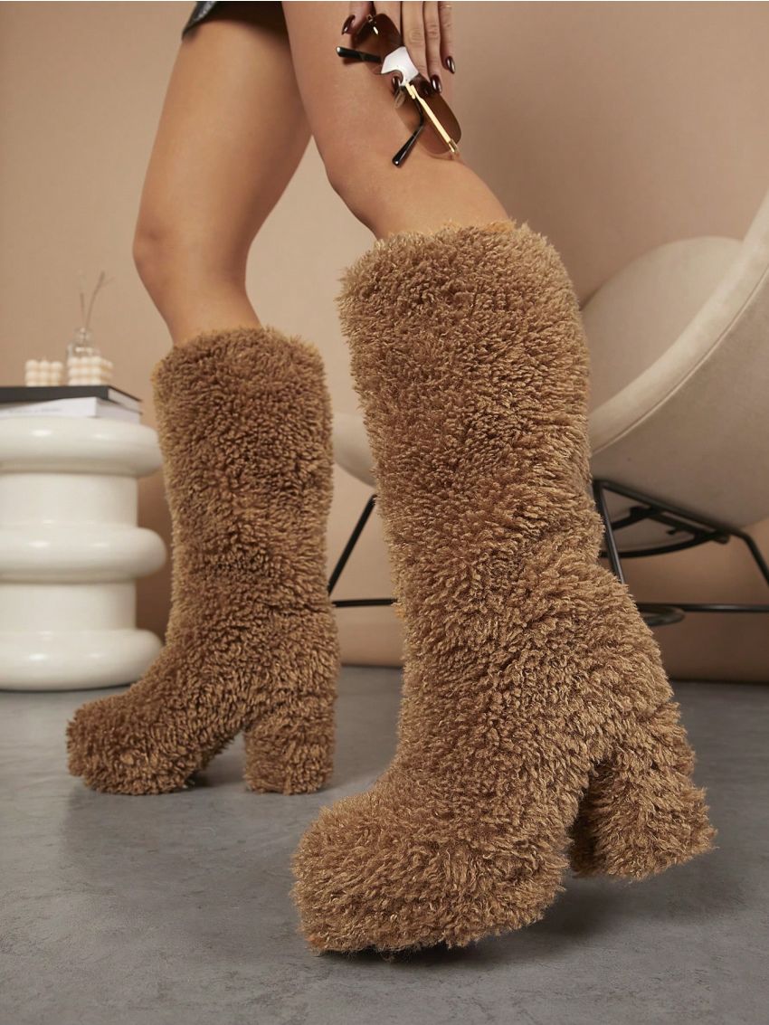 Women's Casual Winter Plush High Heel Knee-high Boots