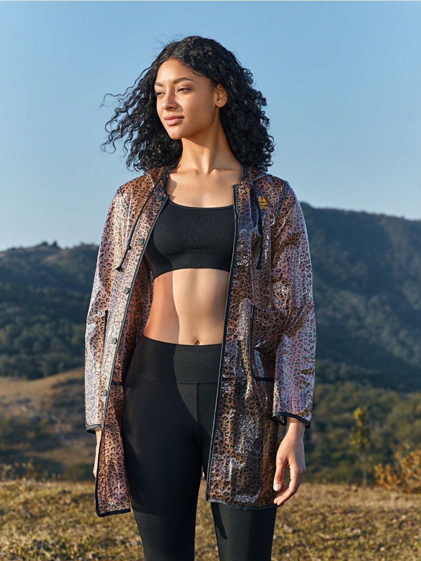 SHEIN In My Nature Women's Outdoor Leopard Print Hooded Raincoat