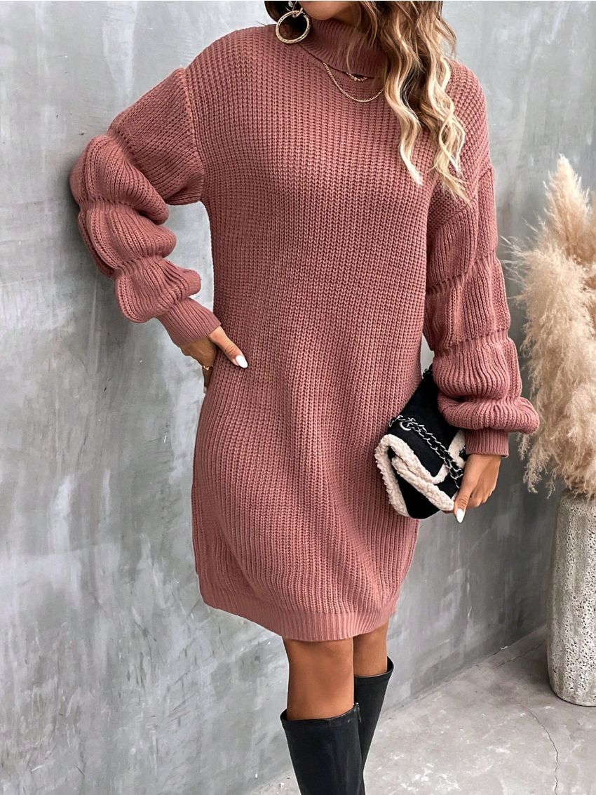 SHEIN LUNE Turtleneck Drop Shoulder Sweater Dress Without Belt