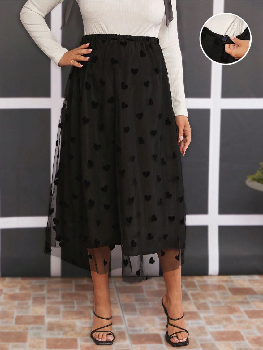 SHEIN Maternity Love Heart Printed Mesh Skirt