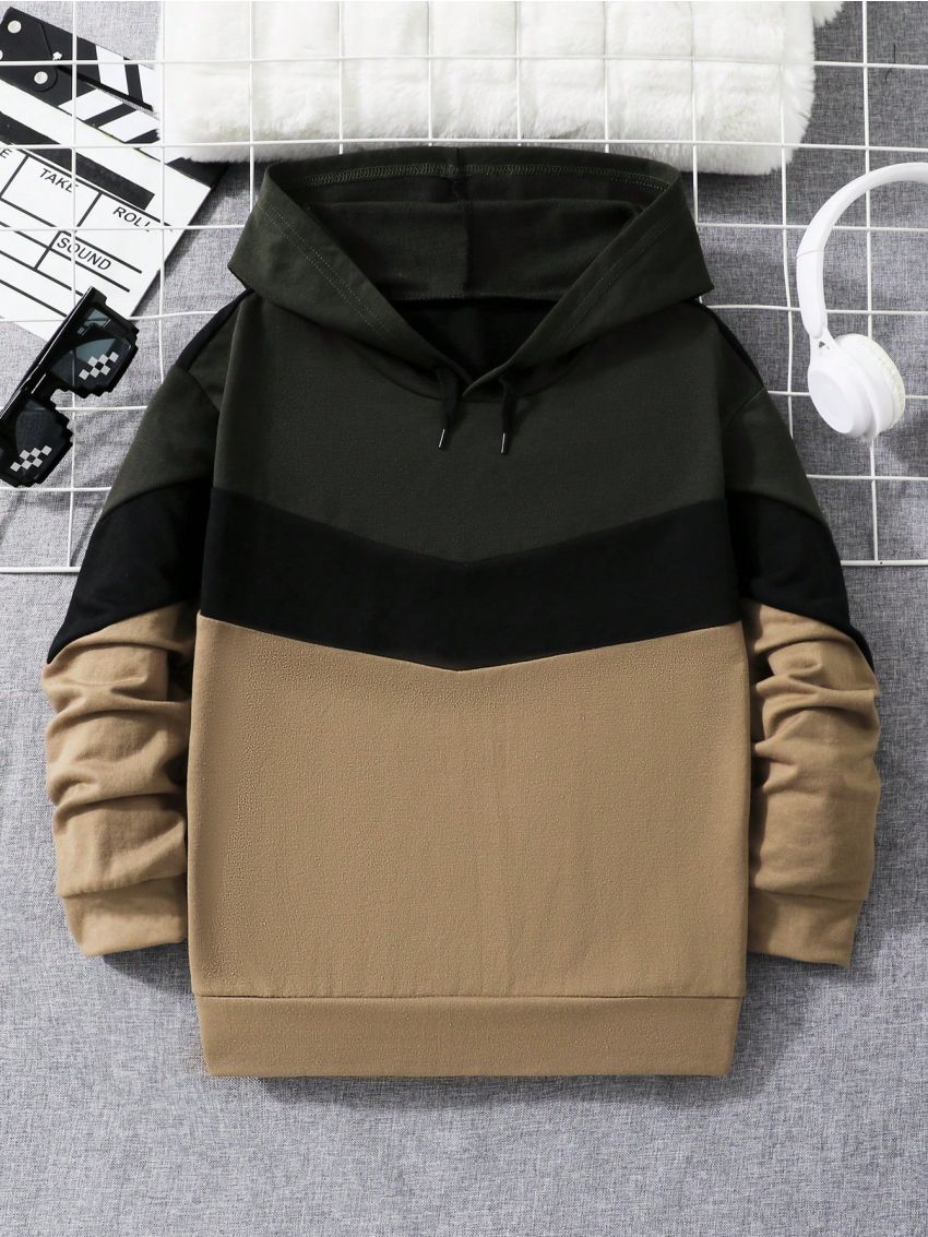 SHEIN Tween Boys' Color-Block Hoodie