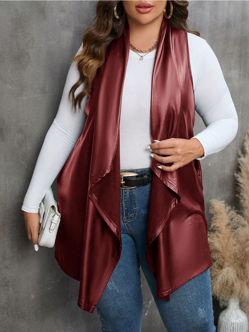 SHEIN LUNE Plus Waterfall Collar Vest Coat