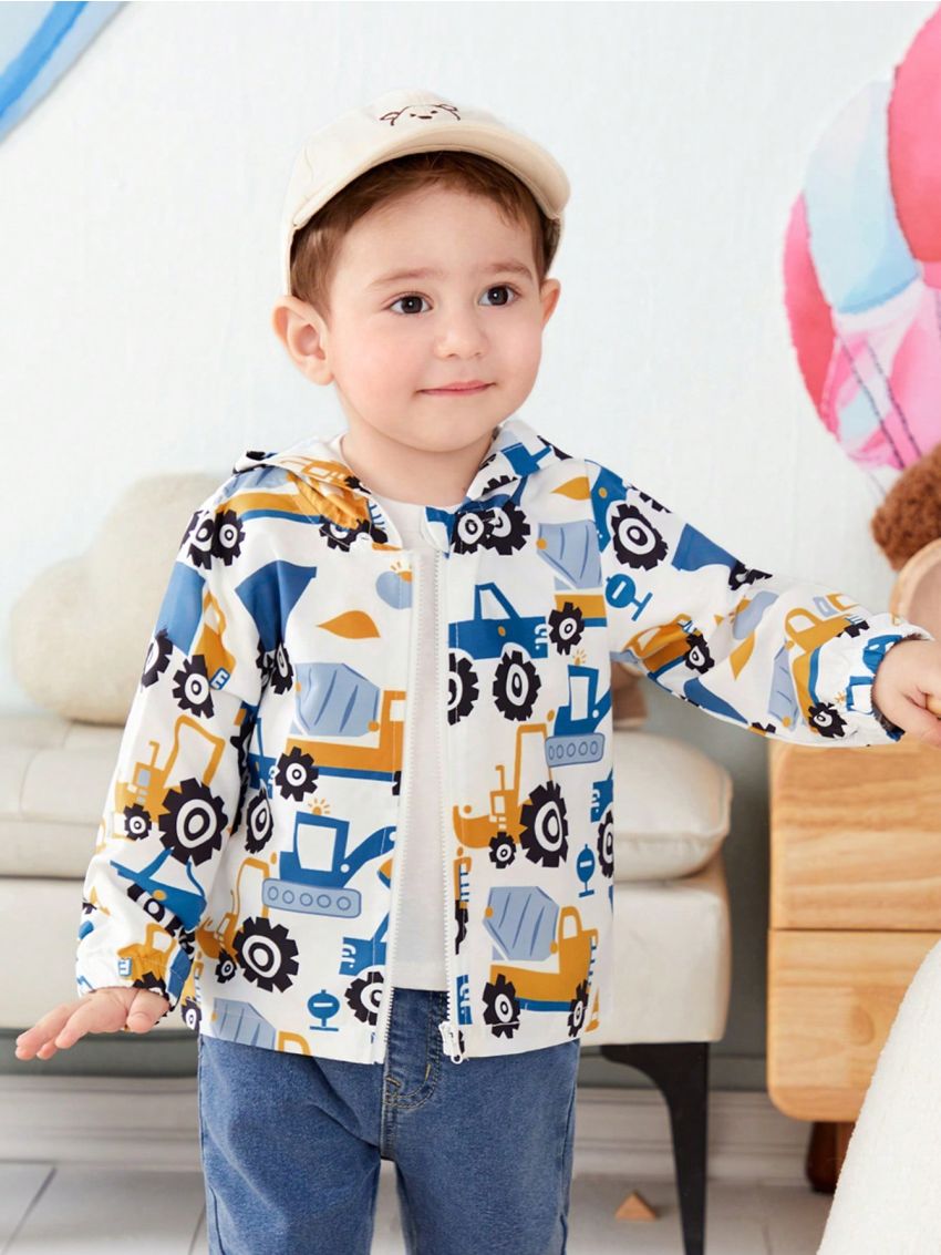 Baby Boys' Cartoon Car Fun Print Casual Outdoor Jacket For Spring