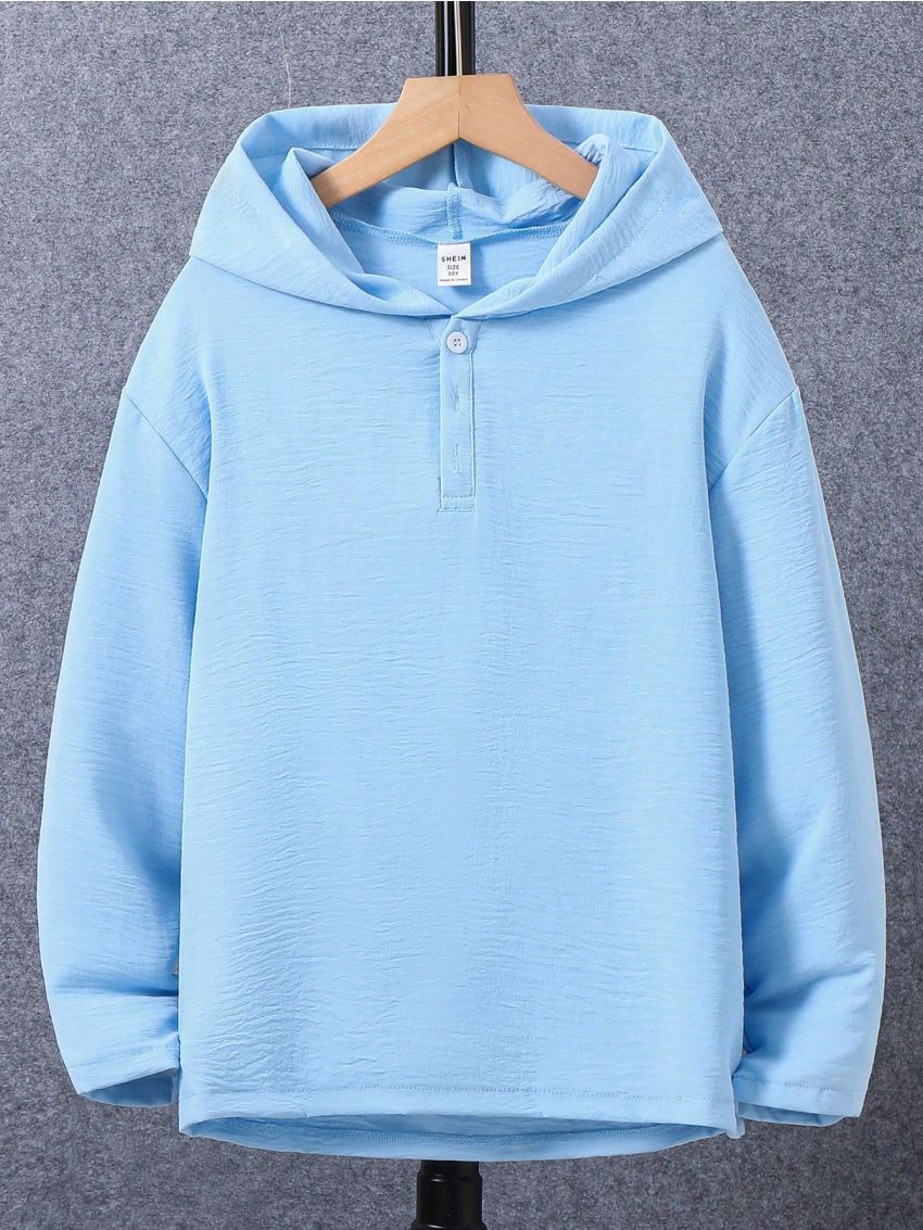 SHEIN Boys' Drop Shoulder Long Sleeve Hooded Shirt