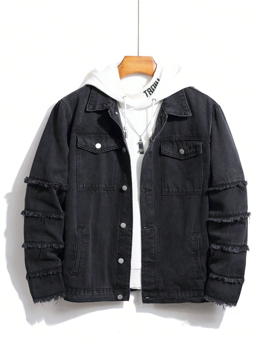Extended Sizes Men's Plus Size Turn-down Collar Denim Jacket With Pockets