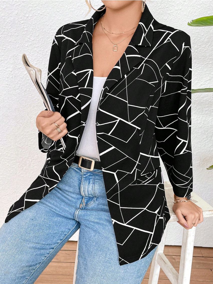 Women's Plus Size Printed Full Front Open Suit Jacket