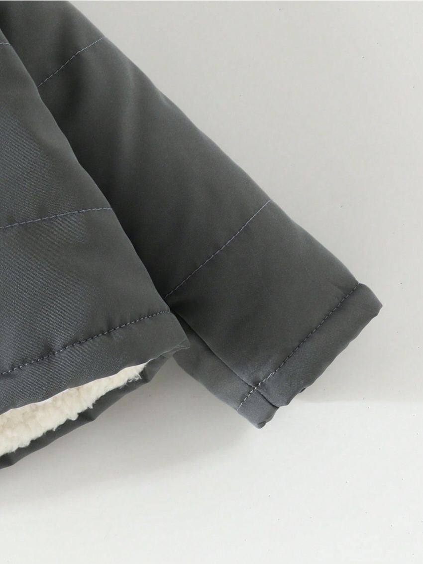 SHEIN Baby Boy Solid Hooded Teddy Lined Puffer Coat