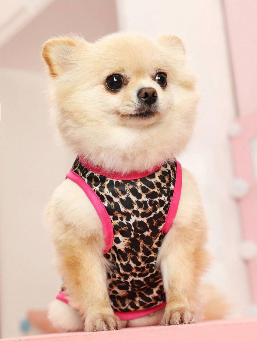 PETSIN 1pc Leopard Print & Color-Block Rose Red Pet Vest (For Cats And Dogs)