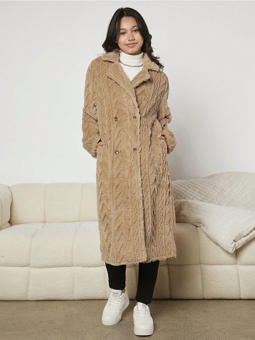 Teen Girl Double Breasted Teddy Coat