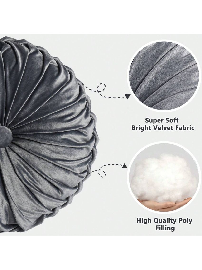 Set of 2 Decorative Round Pleated Throw Pillows, Classy Accent Pumpkin Throw Pillows with Center Button, Vintage Velvet Floor Pillow for Sofa Couch Vanity Chair Bed, 14.5