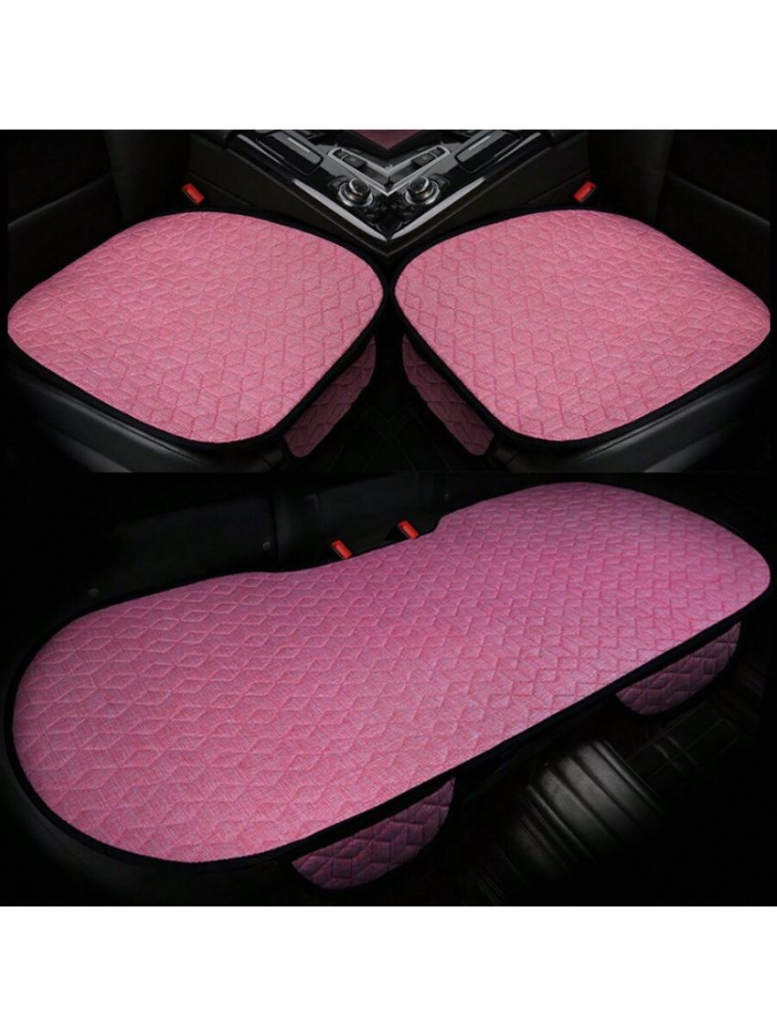 3pcs Breathable Single Piece Universal Fit No Backrest Summer Cooling Car Seat Cushion Set For Women, Linen
