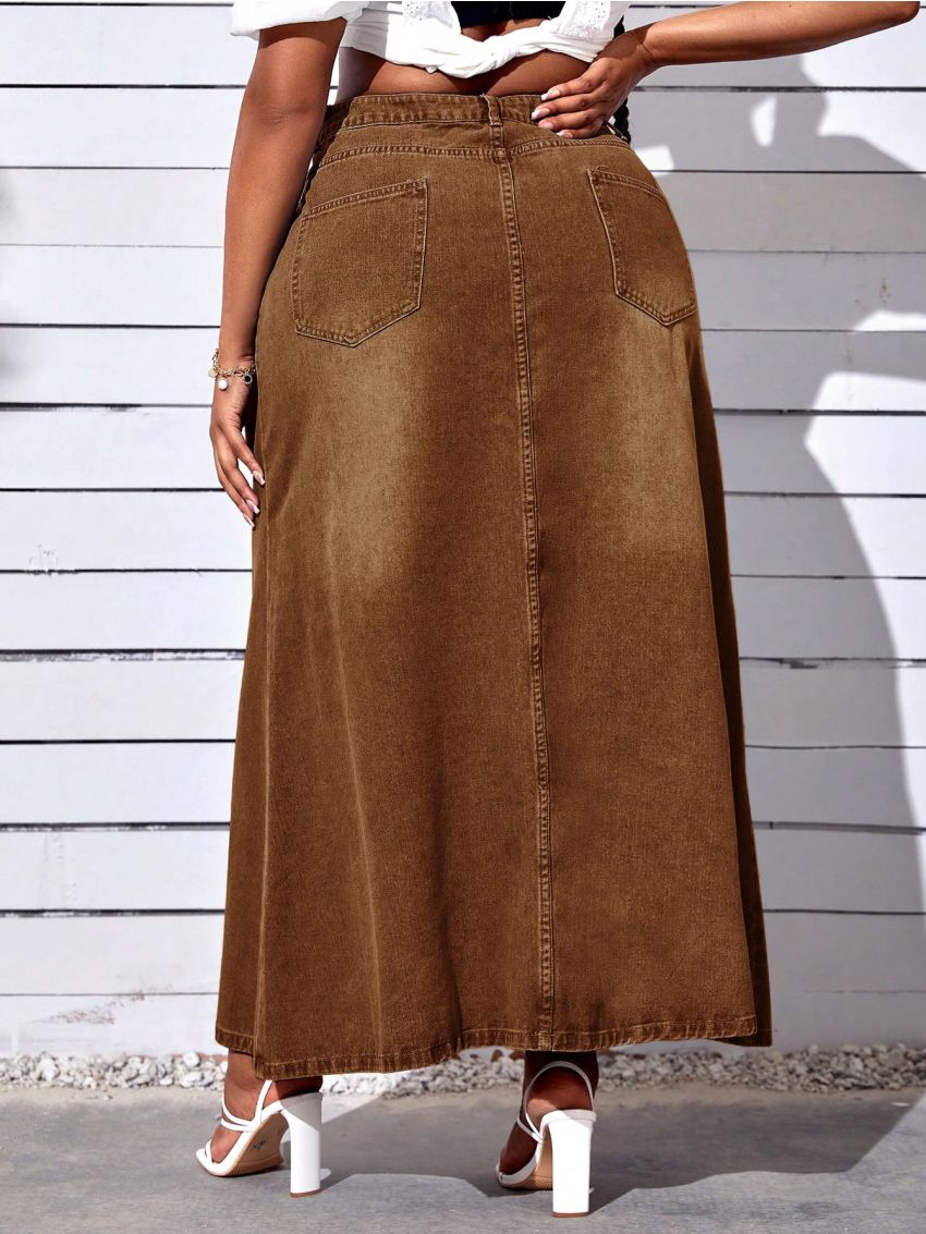 Plus Solid Denim Skirt