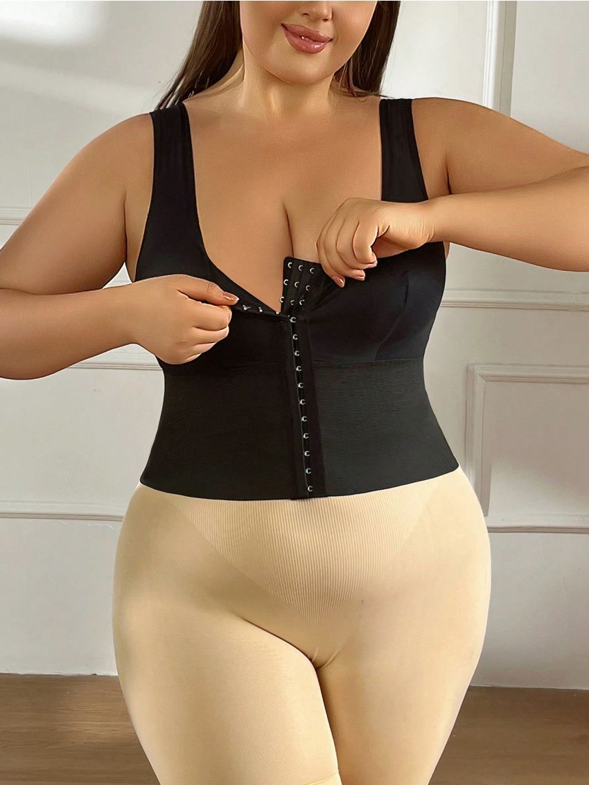 Plus Size Hook Eye Front Waist Cincher Slimming Top