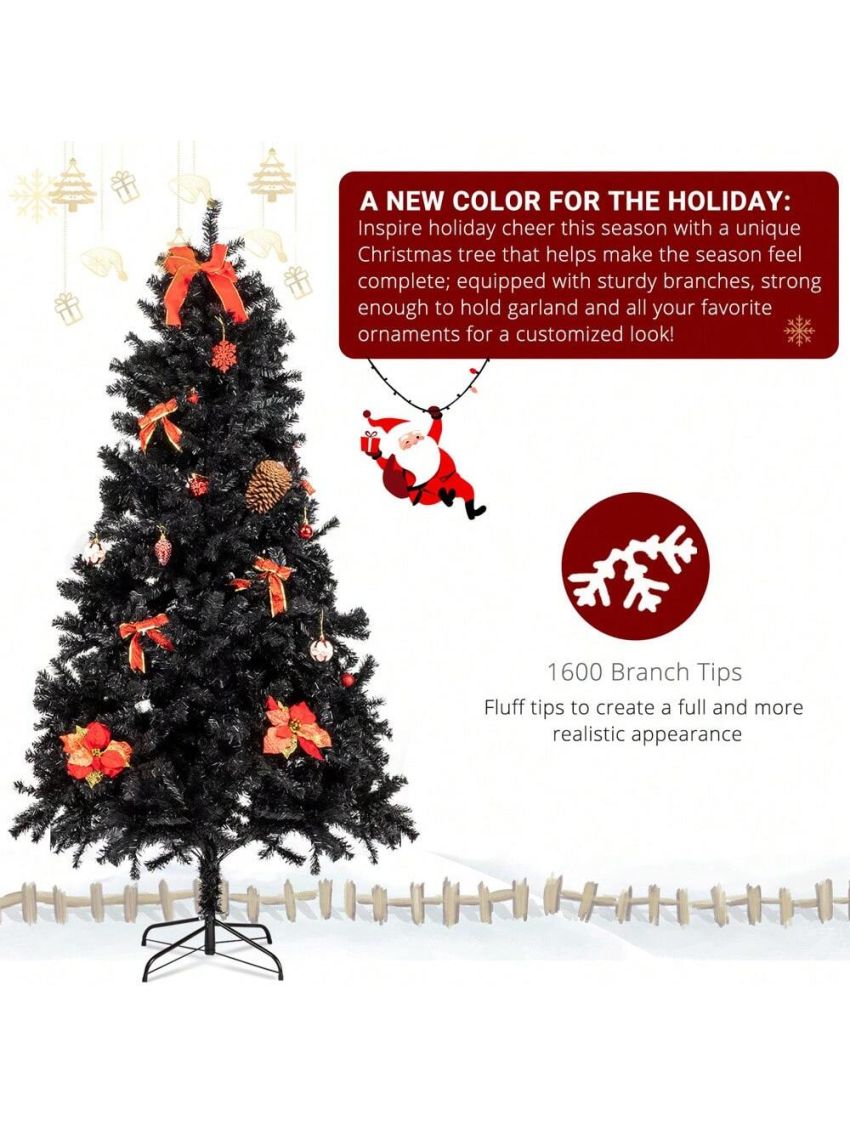 6ft 1600 Branches PVC Christmas Tree Black