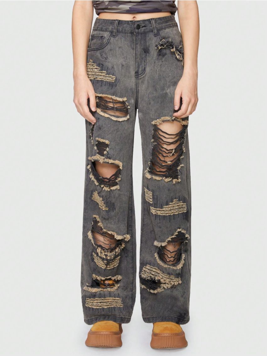 ROMWE Grunge Punk Women Distressed Jeans