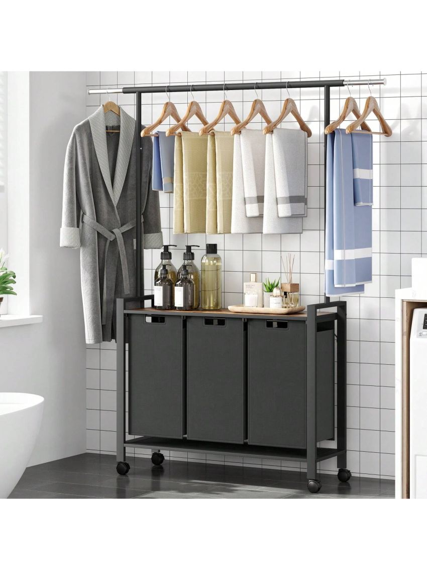 Laundry Hamper Cart, Laundry Sorter with Shelf Large Laundrey Basket Organizer Compartment Hampers for Laundry Room Orgainization Launrey Station with Wheel