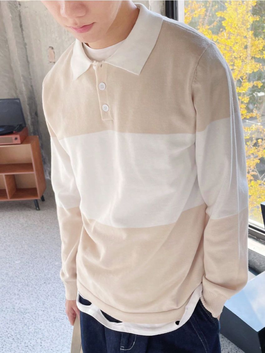 Manfinity Hypemode Polo Collar Colorblock Men's Sweater