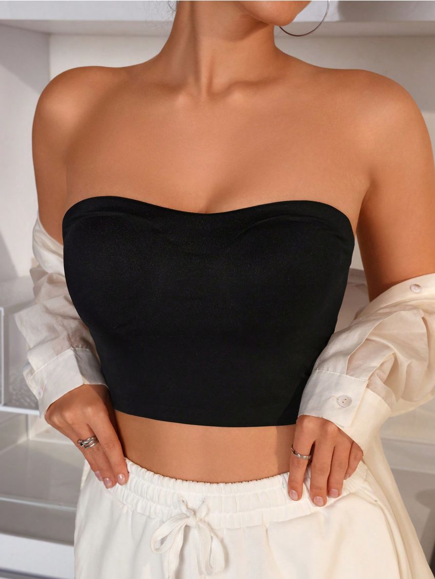 SHEIN Solid Color Bandeau Top