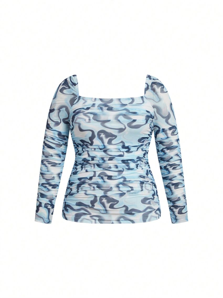 GIOIA TANG Plus Size Women'S Tie-Dye Long Sleeve Pleated T-Shirt