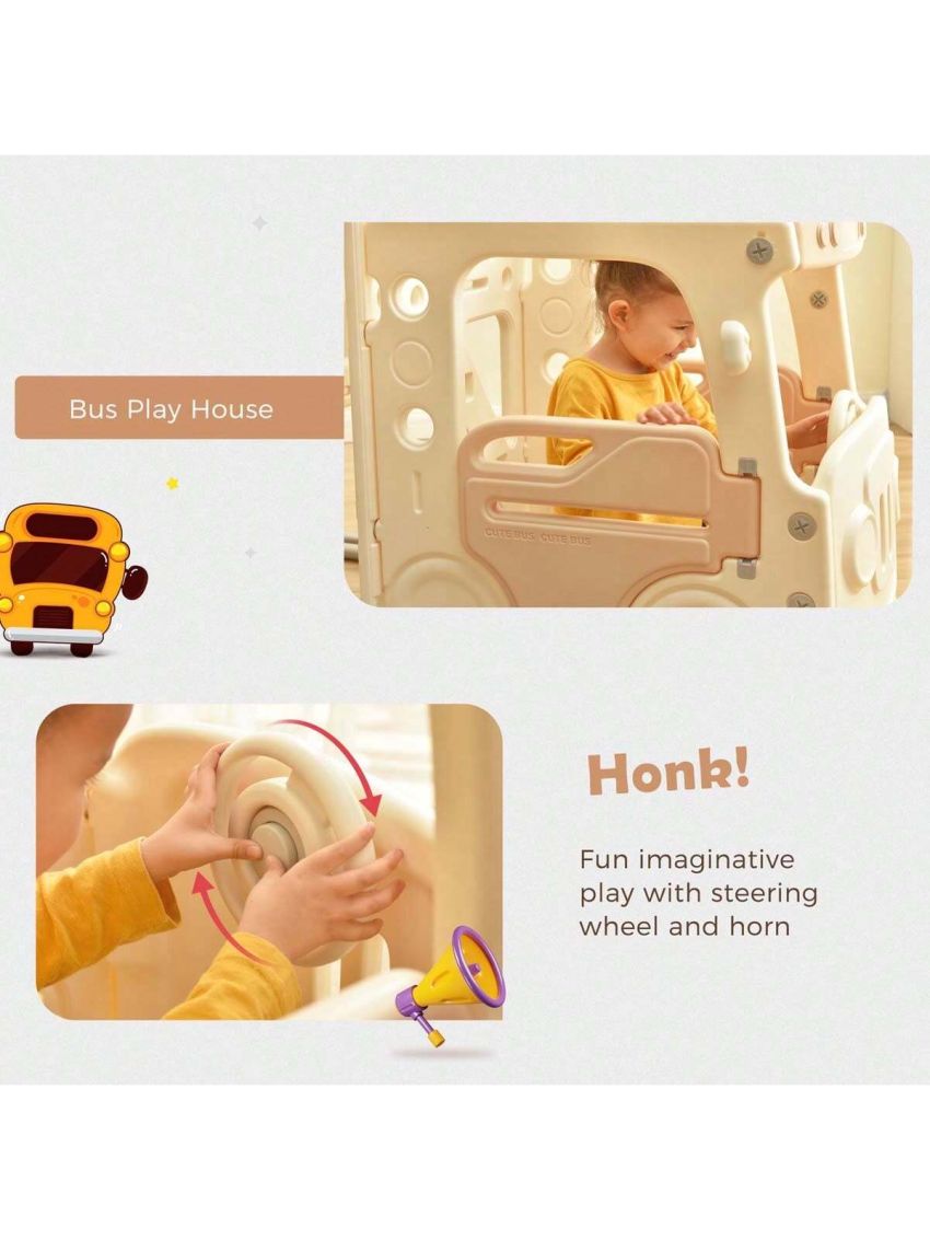 Merax Kids Swing-N-Slide with Bus Play Structure, Freestanding Bus Toy with Slide&Swing for Toddlers, Bus Slide Set with Basketball Hoop