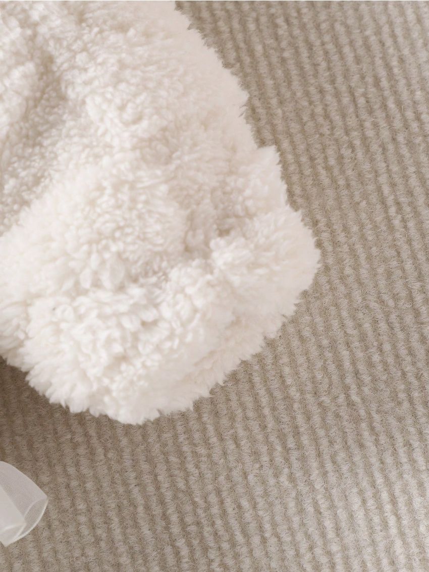 Baby Girls' Teddy Coat With Heart Pressed Flowers And Ruffle Details, Autumn And Winter