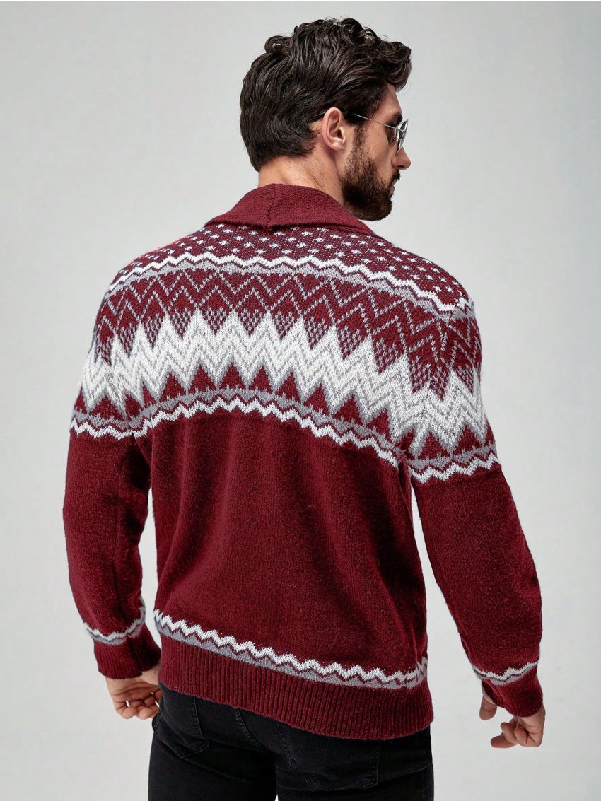 Manfinity Men's Geometric Printed Shawl Collar Cardigan
